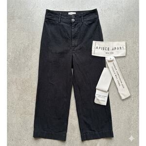 Apiece Apart Merida High Rise Wide Leg Cropped Cotton Pant Black 4